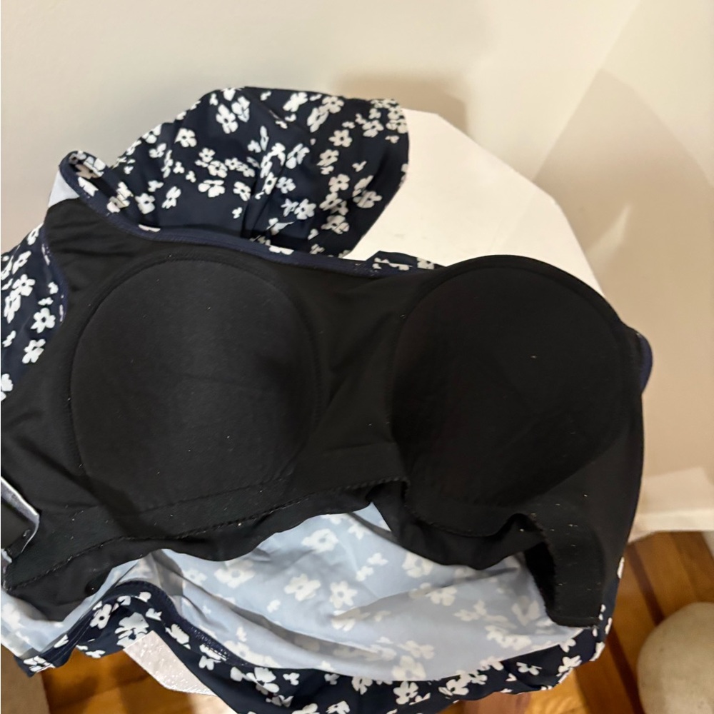 SWIM DRESS Size 14 Women’s navy and white Floral Print Sleeveless swim Dress - Picture 6 of 7